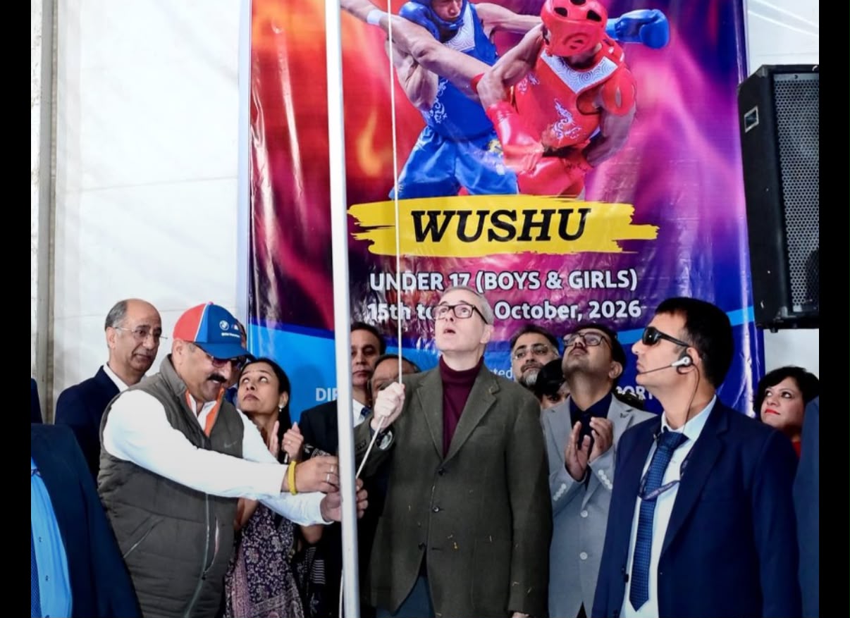 'CM Omar Abdullah , Advisor Nasir Sogami address during  Inaugural ceremony of 70th National School Games'
